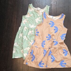 H&M Kids Sleeveless Dresses with Bird Print - Green and Tan